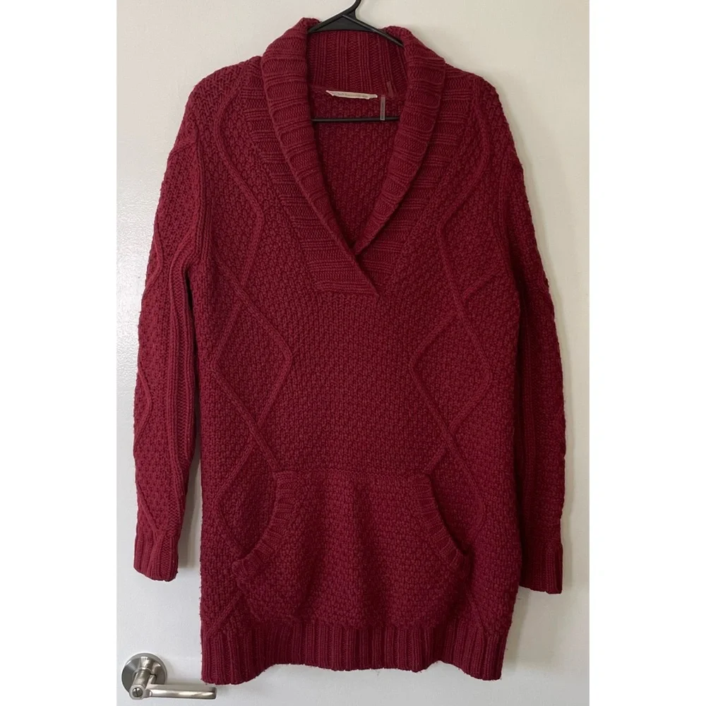 Soft Surroundings Maroon Wool Blend Cable Knit Sweater